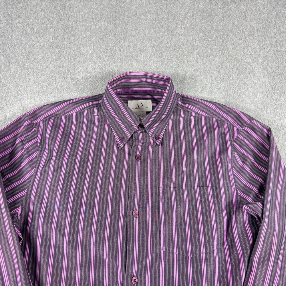 AX Armani Exchange Mens Button Down Shirt Purple Stripe Y2K Designer